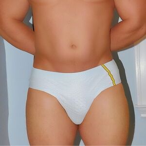 Men's White and Yellow Swim Trunks